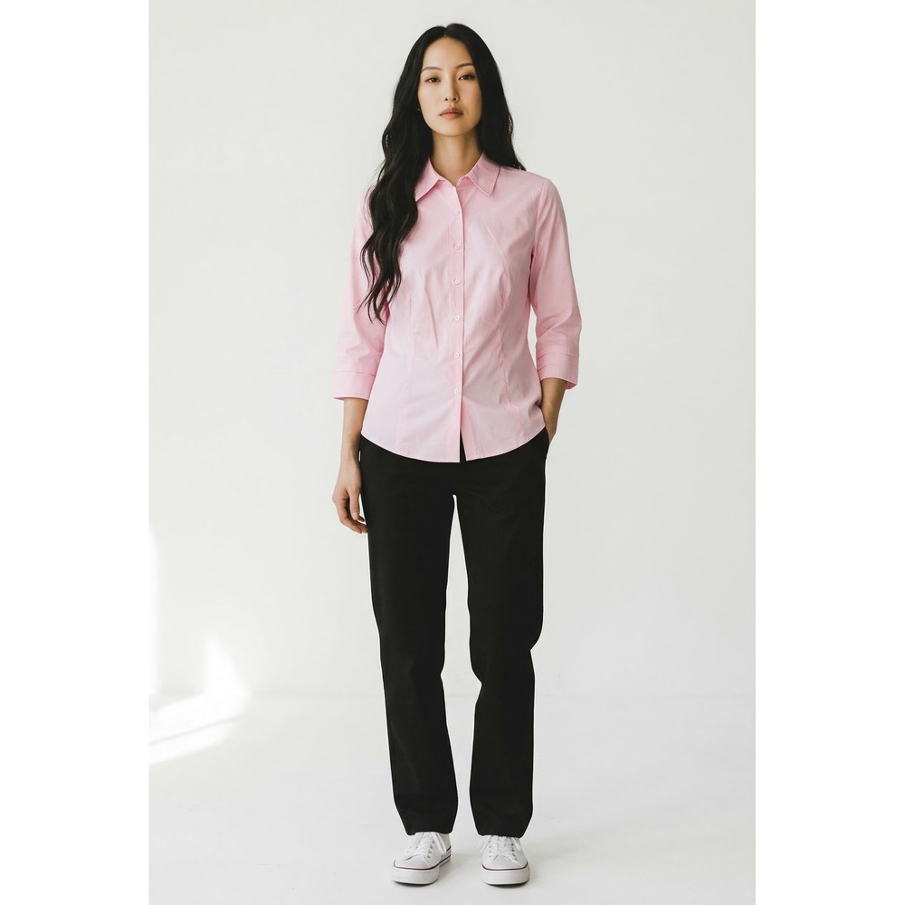 Jessica London Pink Cotton Stretch 3/4 Sleeve‎ Button Down Shirt Womens 14/16